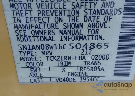 2006 Nissan Xterra S z USA, uszkodzony, nr VIN 5N1AN08W16C504865